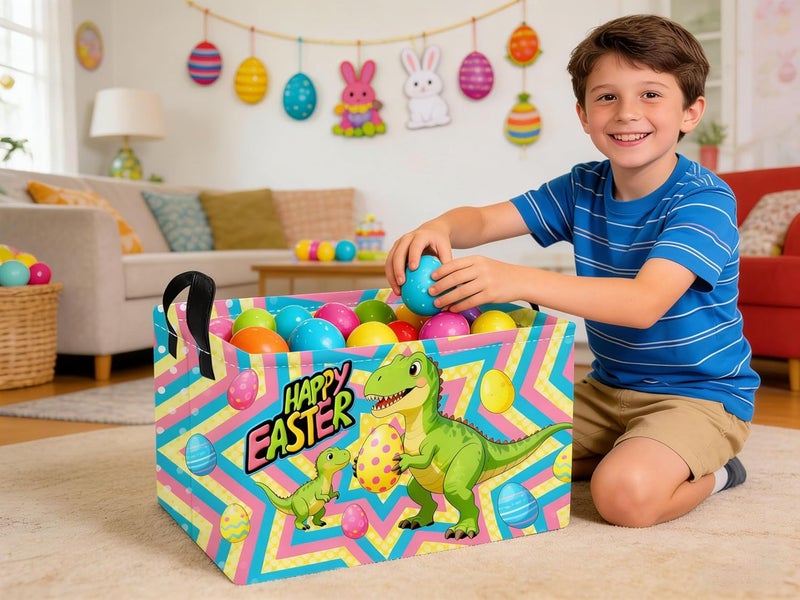 ESSME Rectangular Easter Dinosaur Baskets,Kids Storage Basket with Handles for Boys Room Decor, Boys Box,Cute Storage Bin（Easter dinosaur） - Image 4